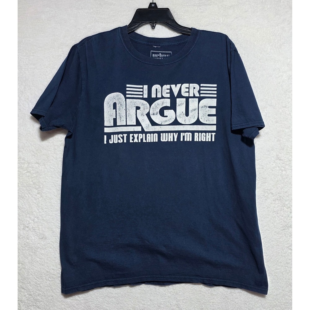 Urban Pipeline Men's Large Navy Blue I Never Argue Graphic Slogan T-Shirt
